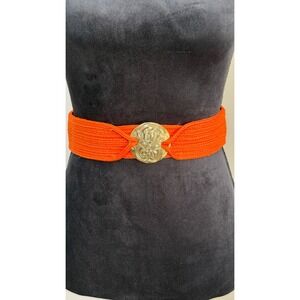 Milor Vintage Orange Braided Cinch Belt Gold Medallion Buckle S/M 100% Olefin